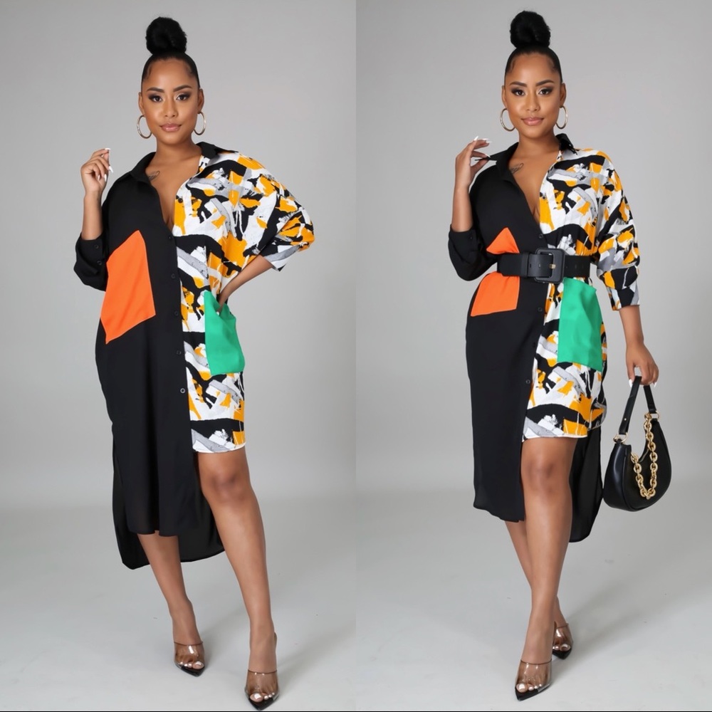 Barbados Tunic Dress (Black/Multi)